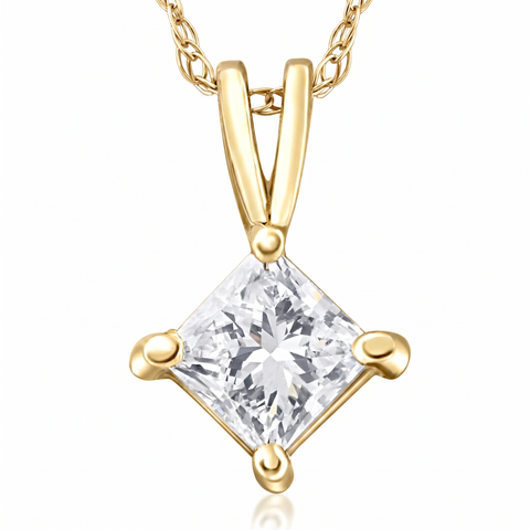 1/2ct Princess Cut Solitaire Diamond Pendant Necklace In 14k Gold Lab Grown