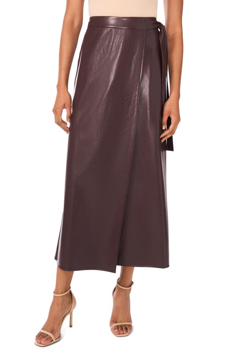 Halogen<sup>®</sup> Faux Leather Side Tie Skirt, Main, color, Chocolate Plum