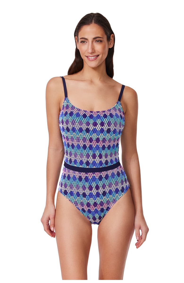 Profile by Gottex Retro Riviera Scoop Neck Netted Crochet One Piece, Main, color, 