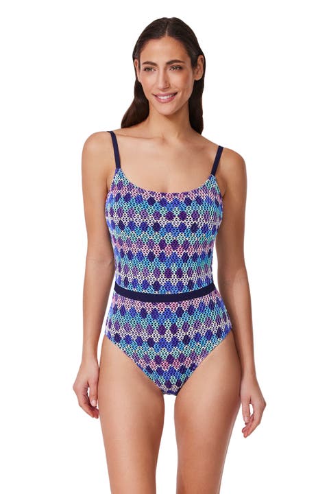 Retro Riviera Scoop Neck Netted Crochet One Piece