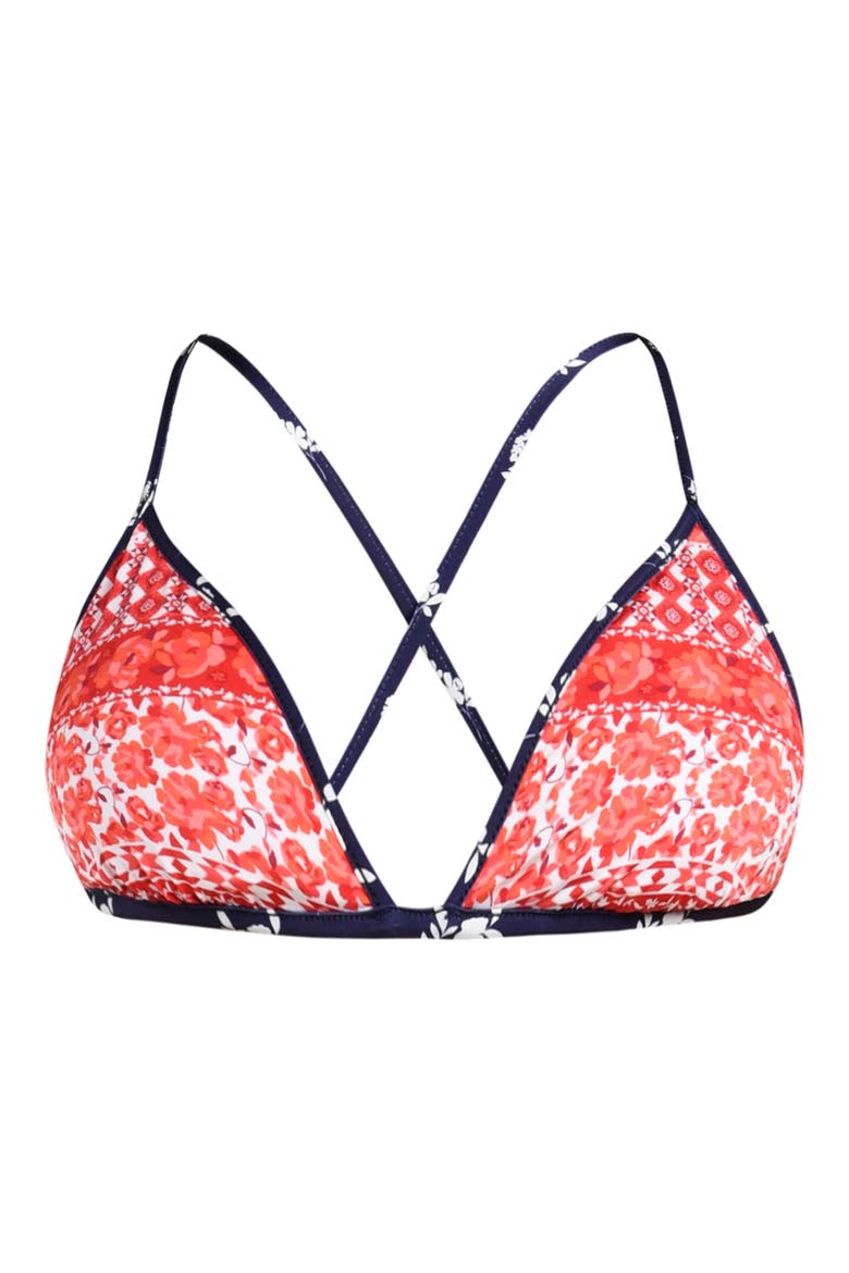 Flowers & Stripes Reversible Bikini Top, Alternate, color, RED MULTI
