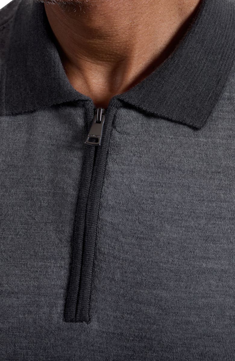 Bugatchi Long Sleeve Merino Wool Quarter Zip Polo Sweater, Alternate, color, Heather Grey