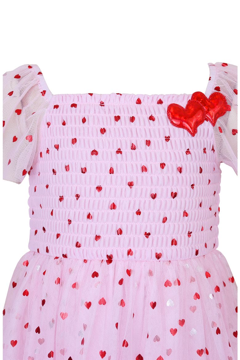 Kids' Heart Mesh Tiered Dress, Alternate, color, BLUSH/ RED