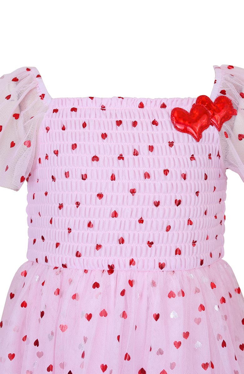 Zunie Kids' Heart Mesh Tiered Dress, Alternate, color, Blush/ Red