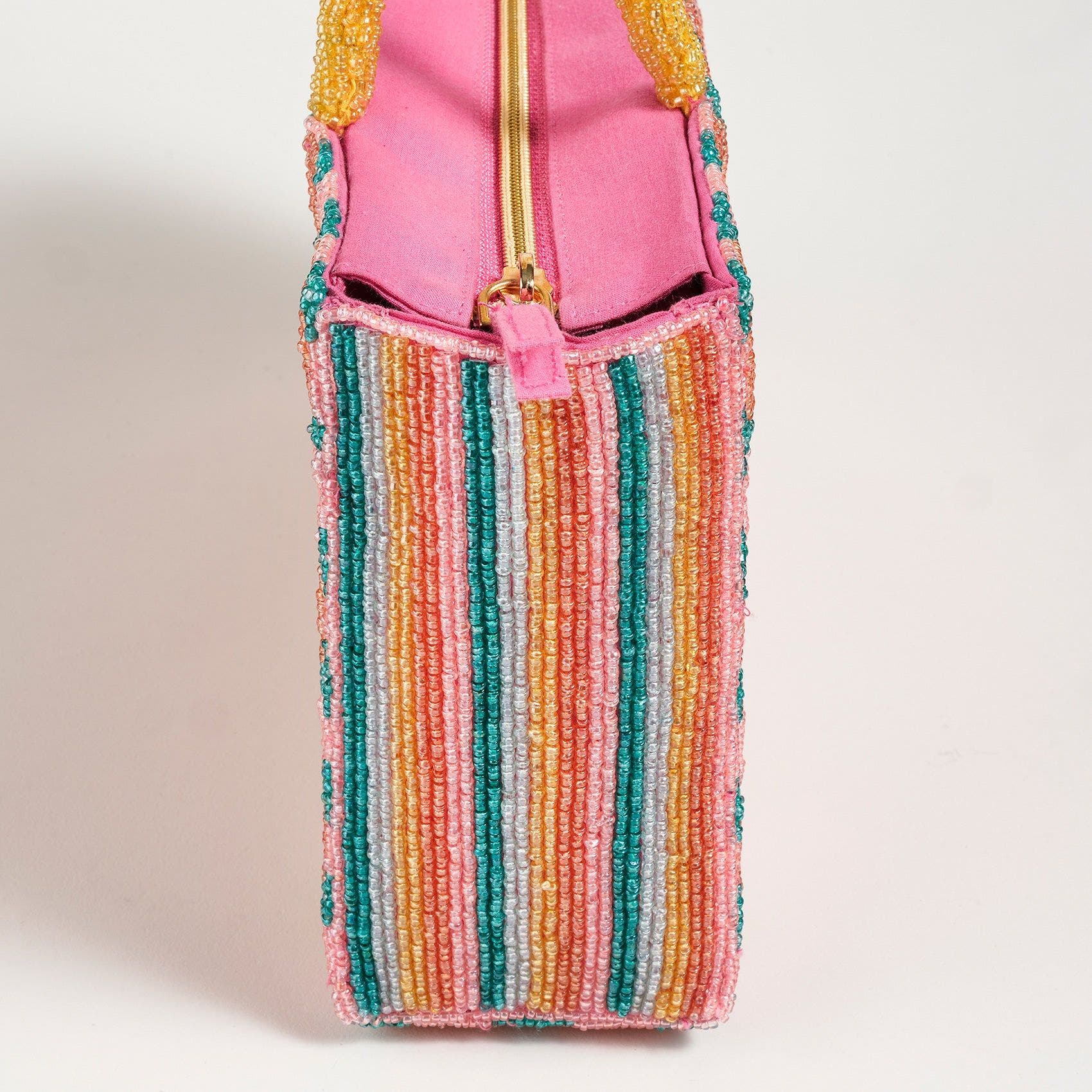 Zsa Zsa Zsu Delhi Beaded 100% Cotton Shoulder Bag 11X6 In, Alternate, color, Pink