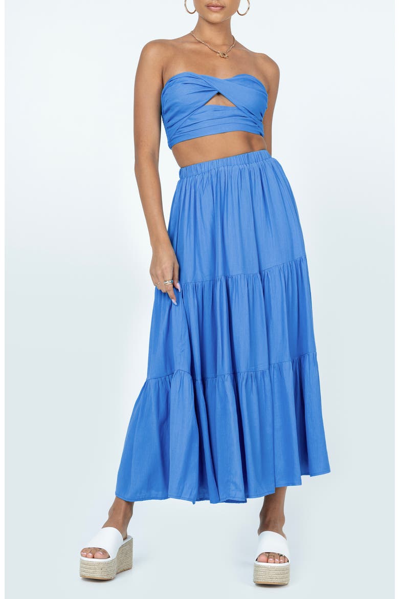 Allie Strapless Crop Top & Maxi Skirt Set, Main, color, BLUE