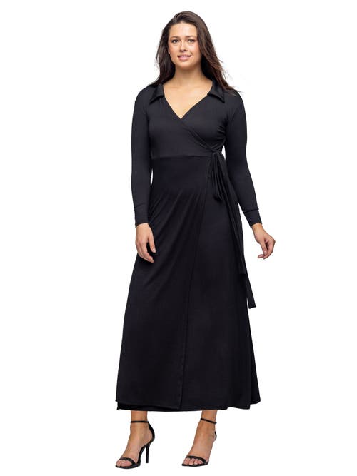 24seven Comfort Apparel Comfortable Collared Wrap Maxi Dress In Black