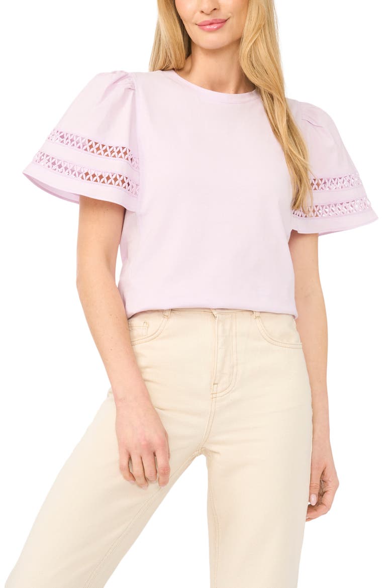 Embroidered Detail Short Sleeve Cotton Top, Main, color, LONDON FOG