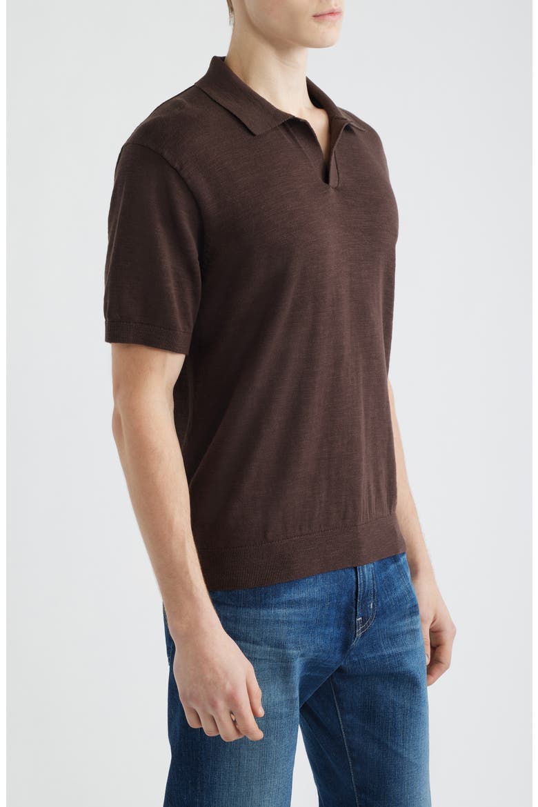 Johnny-Collar Cotton Slub Sweater Polo, Alternate, color, COFFEE BEAN
