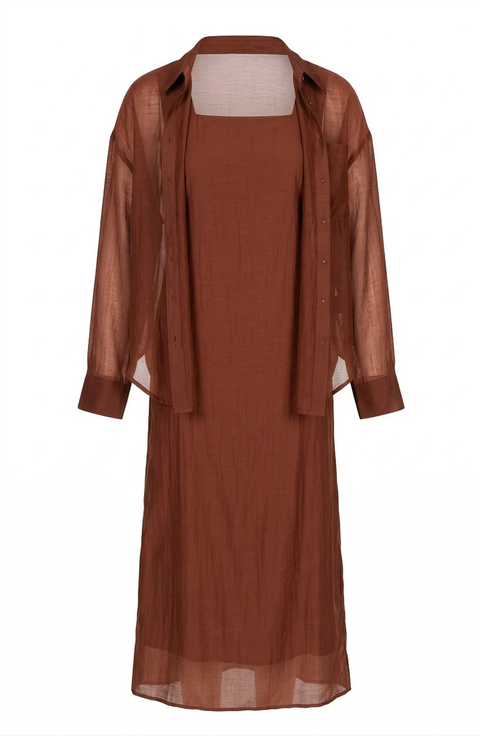 Sheer Layered Two Piece Midi Dress Set