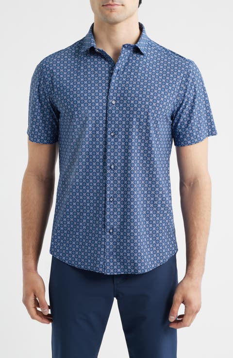 XC+™ Motion Geo Print Short-Sleeve Performance Knit Button-Up Shirt