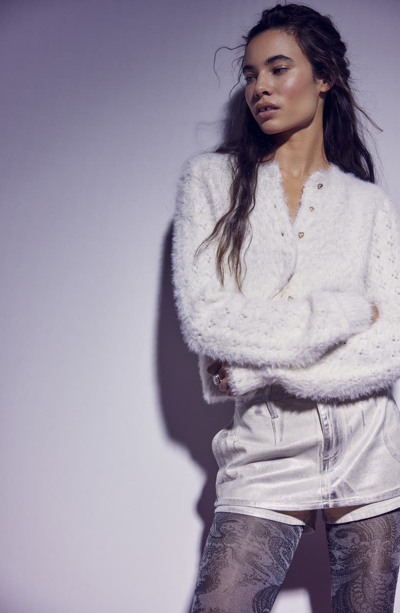 Free People Galivanting Metallic Denim Skort, Alternate, color, Mirrorball