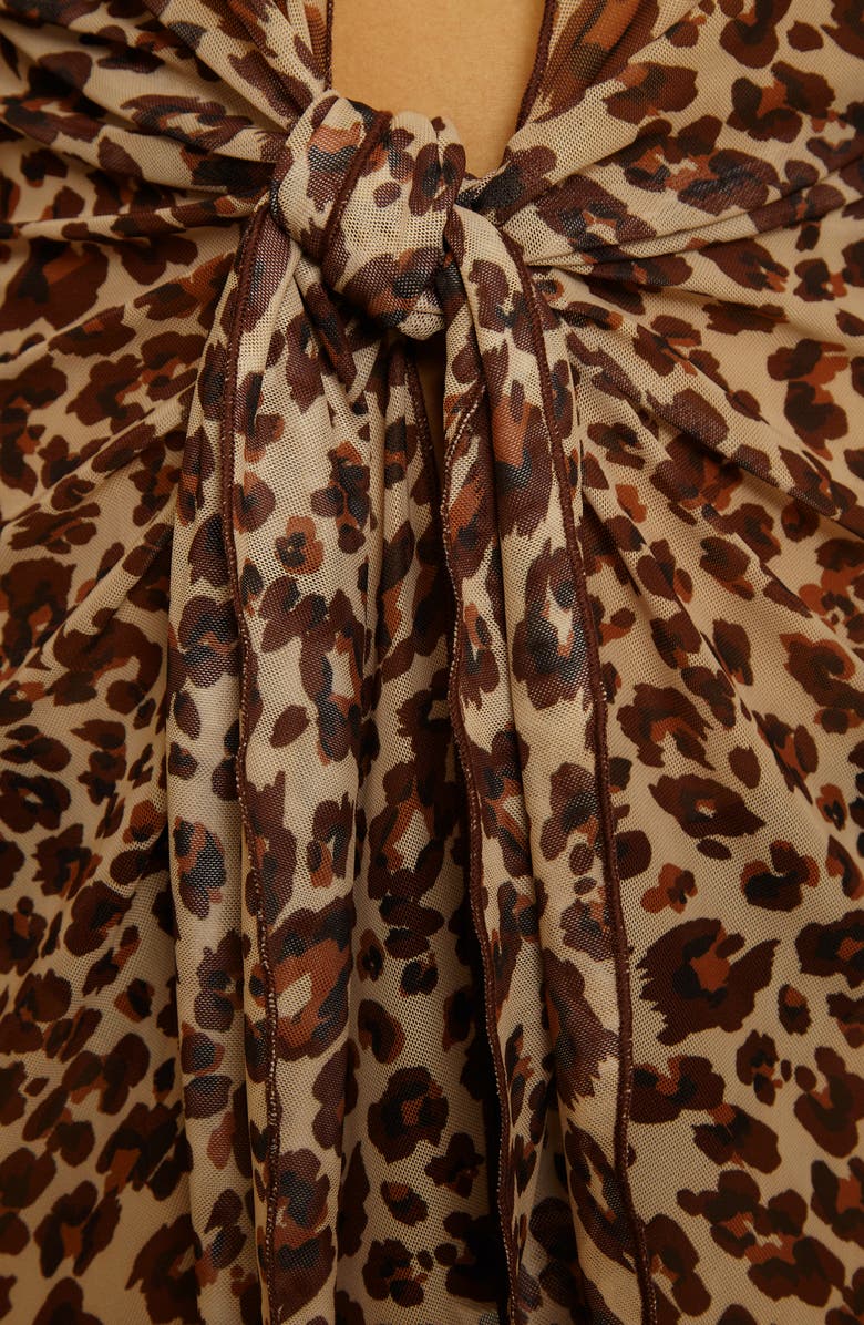 Becca Safari Tie Front Long Sleeve Sheer Mesh Cover-Up, Alternate, color, Leopard