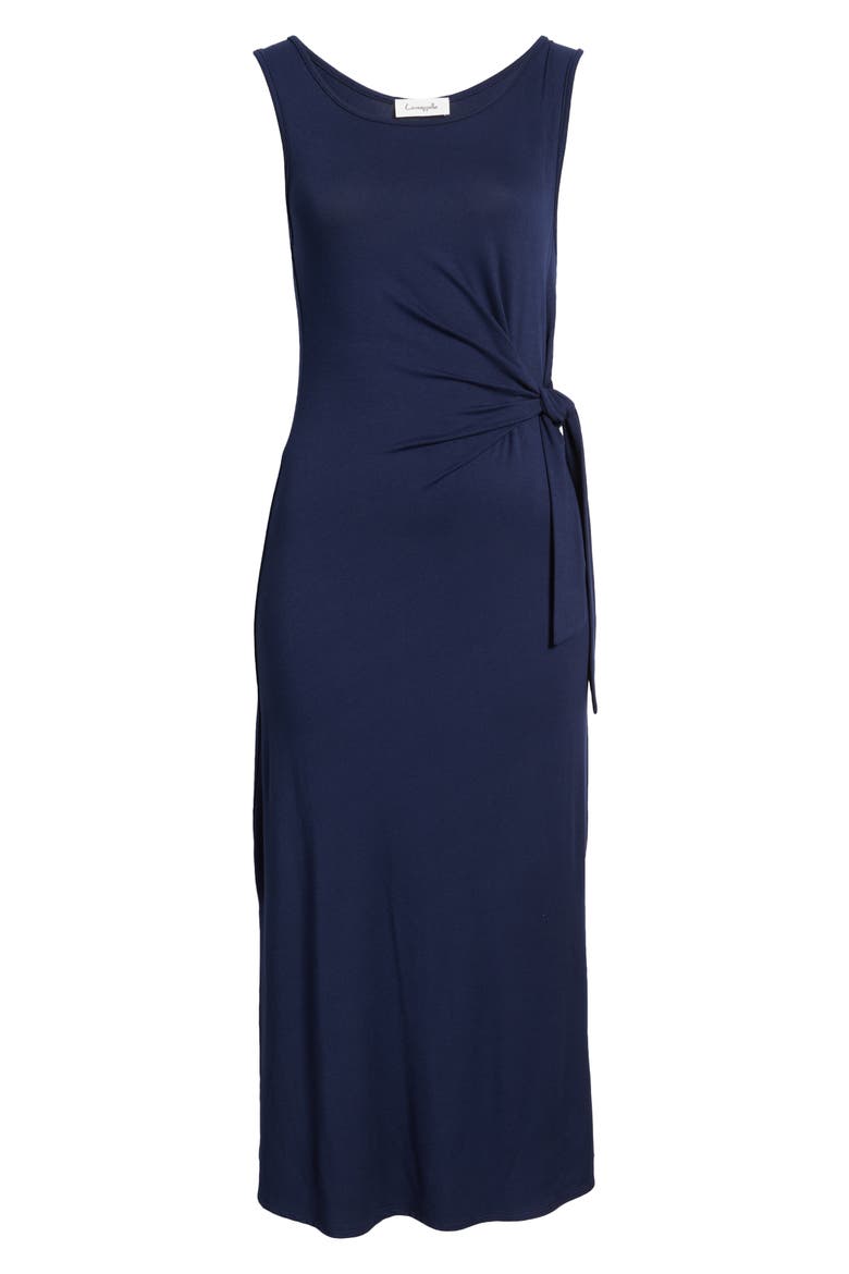 Side Tie Sleeveless Midi Dress, Alternate, color, NAVY