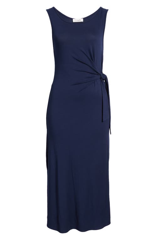Shop Loveappella Side Tie Sleeveless Midi Dress In Navy