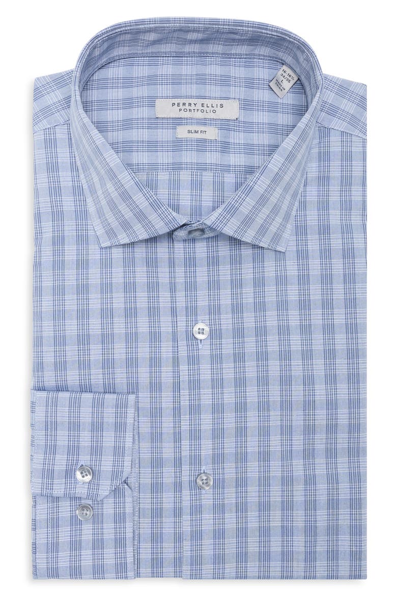 Tonal Check Print Slim Fit Dress Shirt, Main, color, NAVY