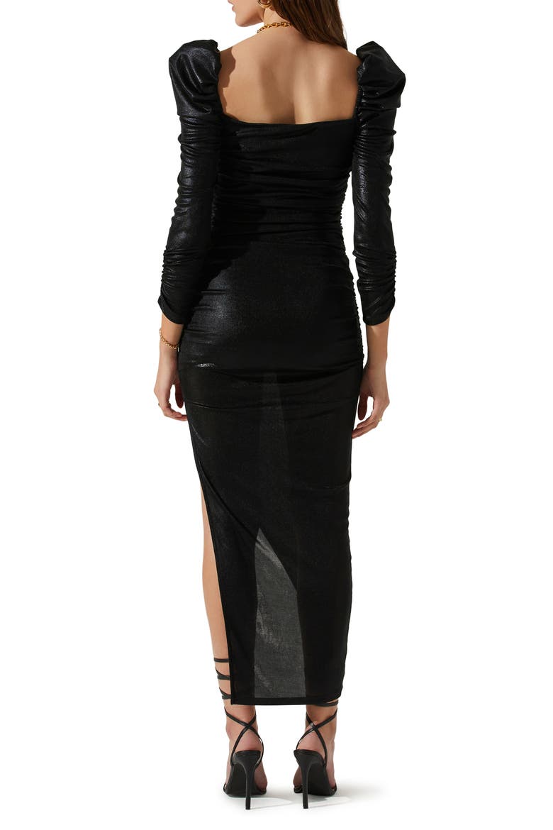 Vanozza Metallic Ruched Cocktail Dress, Alternate, color, BLACK