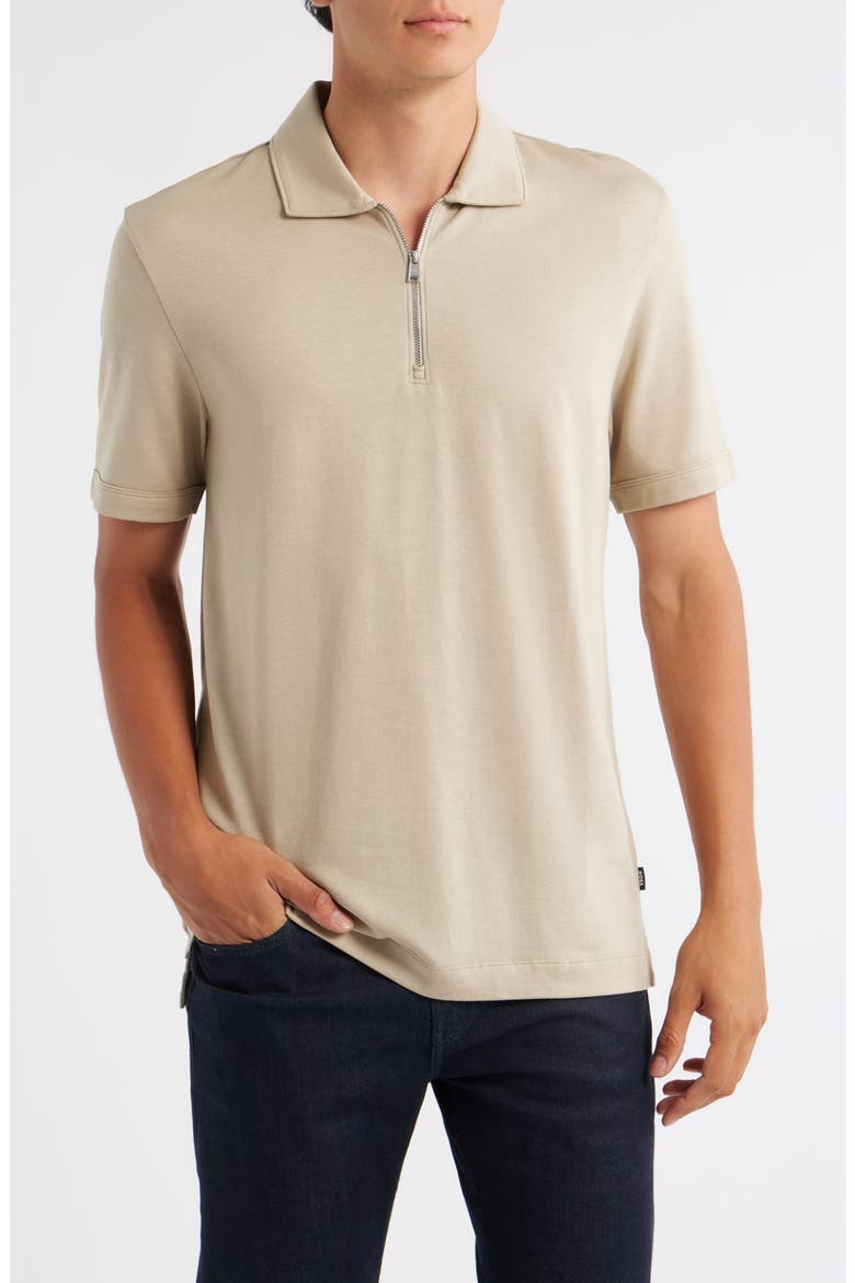 Paras Piqué Zip Polo, Main, color, DARK BEIGE