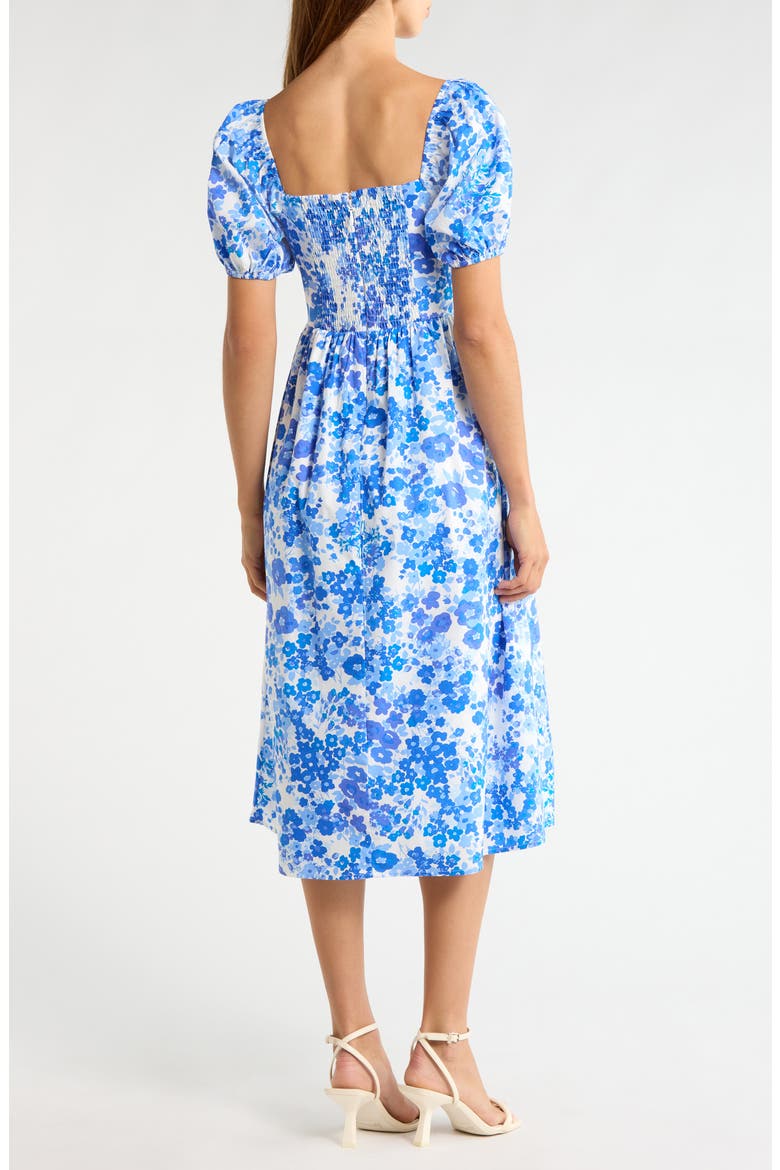 Carli Floral Alessi Puff Sleeve Cotton Midi Dress, Alternate, color, WHITE-BLUES-MULTI