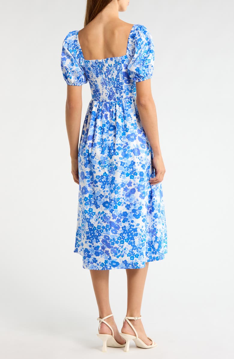 SUGARLIPS Carli Floral Alessi Puff Sleeve Cotton Midi Dress, Alternate, color, White-Blues-Multi