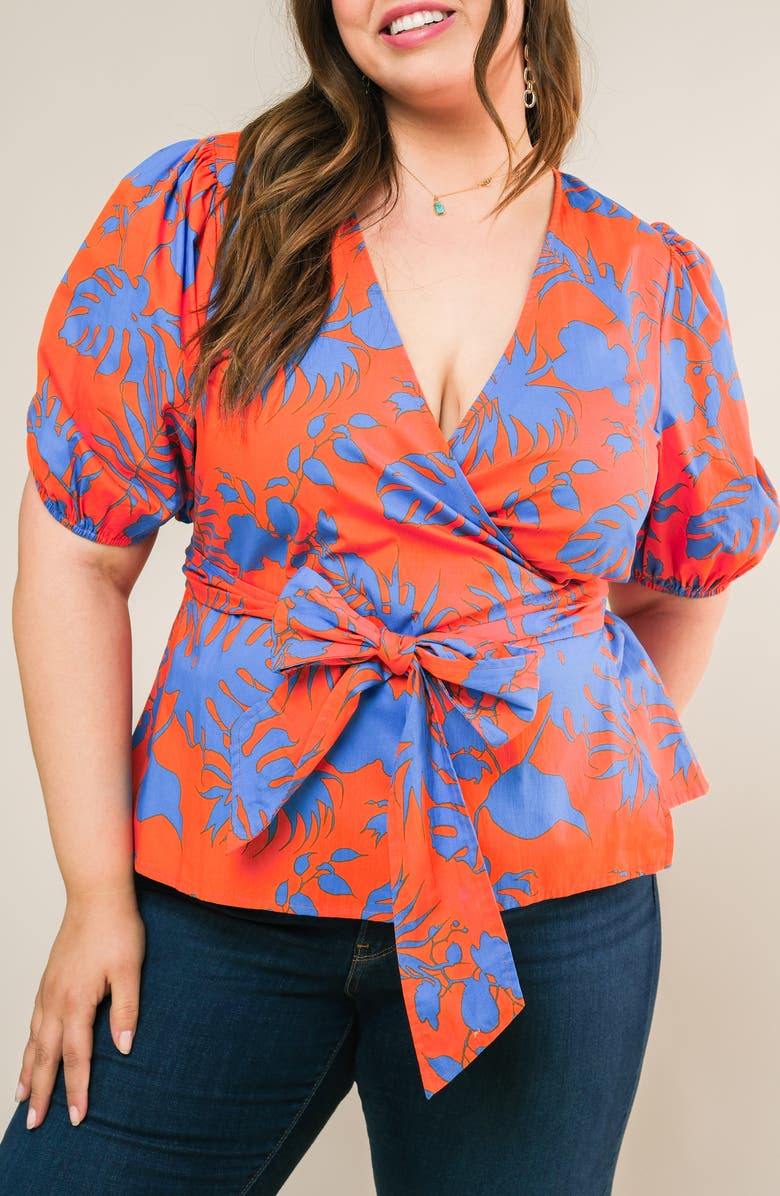 FLYING TOMATO Cotton Wrap Top, Alternate, color, Orange