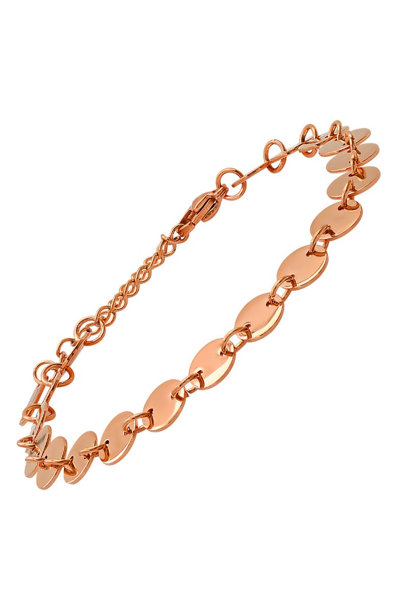 HMY JEWELRY 18K Rose Gold Plated Stainless Steel Disc Bracelet, Main, color, Rose