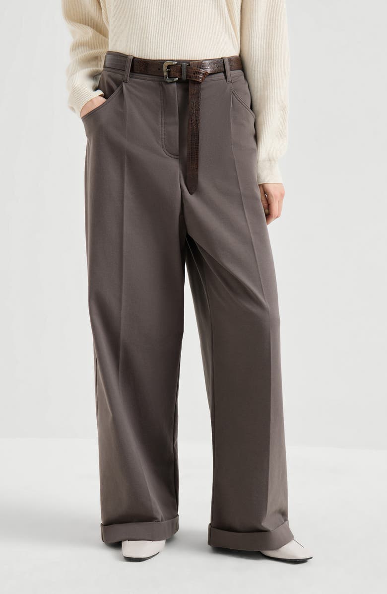 Brunello Cucinelli Wide track trousers, Alternate, color, Brown