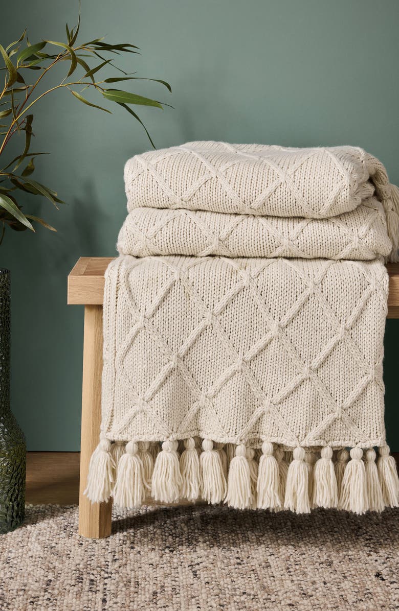 NEXT Cable Knit Throw Blanket, Alternate, color, Cream