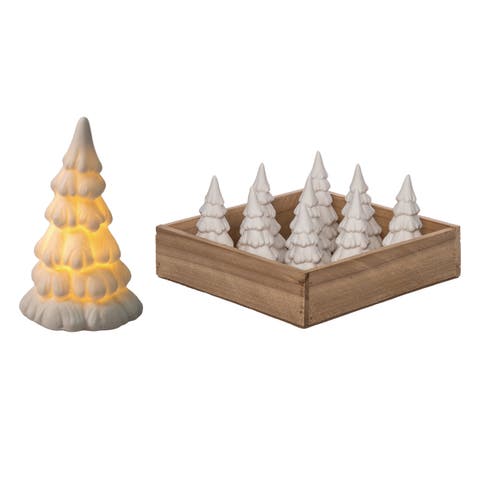 Mini Dolomite LED Light Up Tree White Ceramic Tabletop Decoration