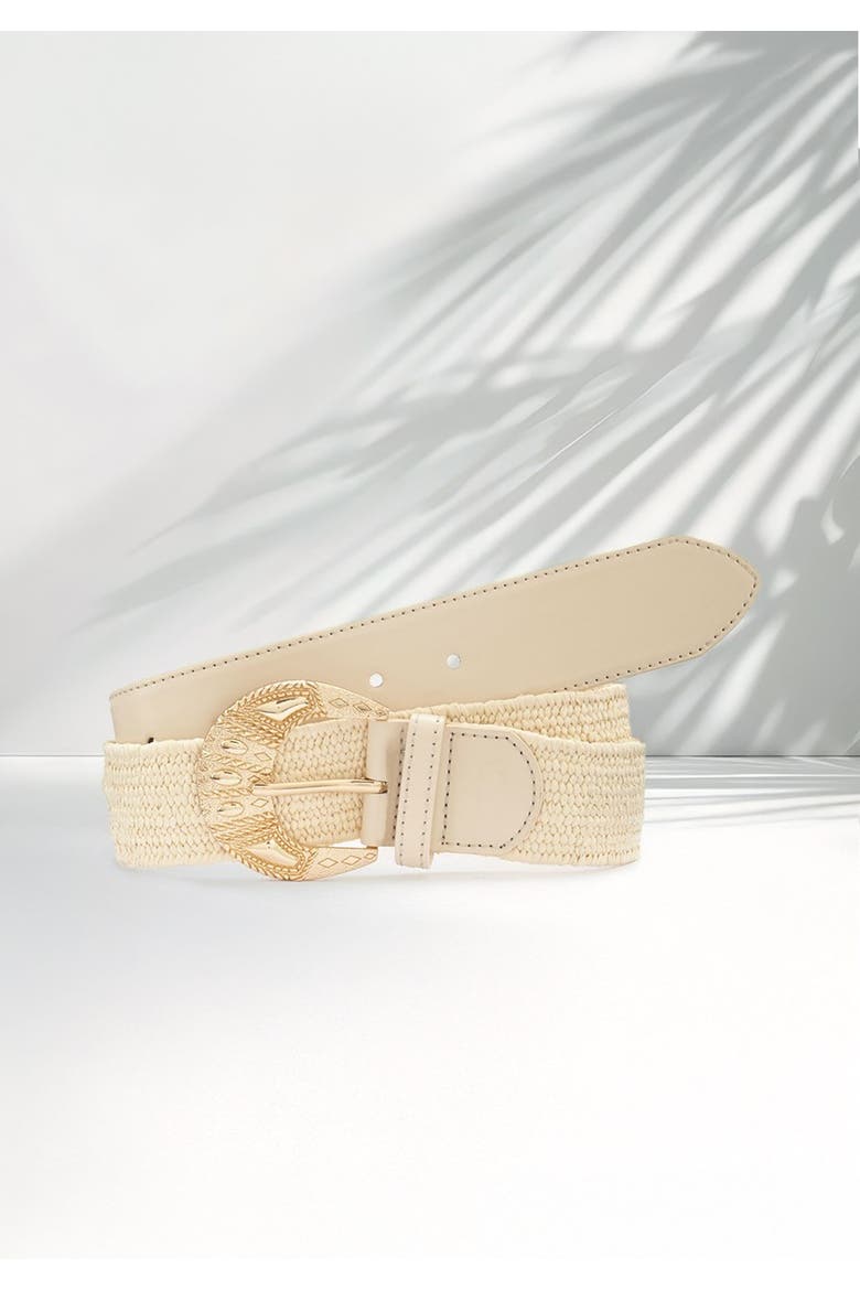 Leather Trim Woven Belt, Alternate, color, Beige