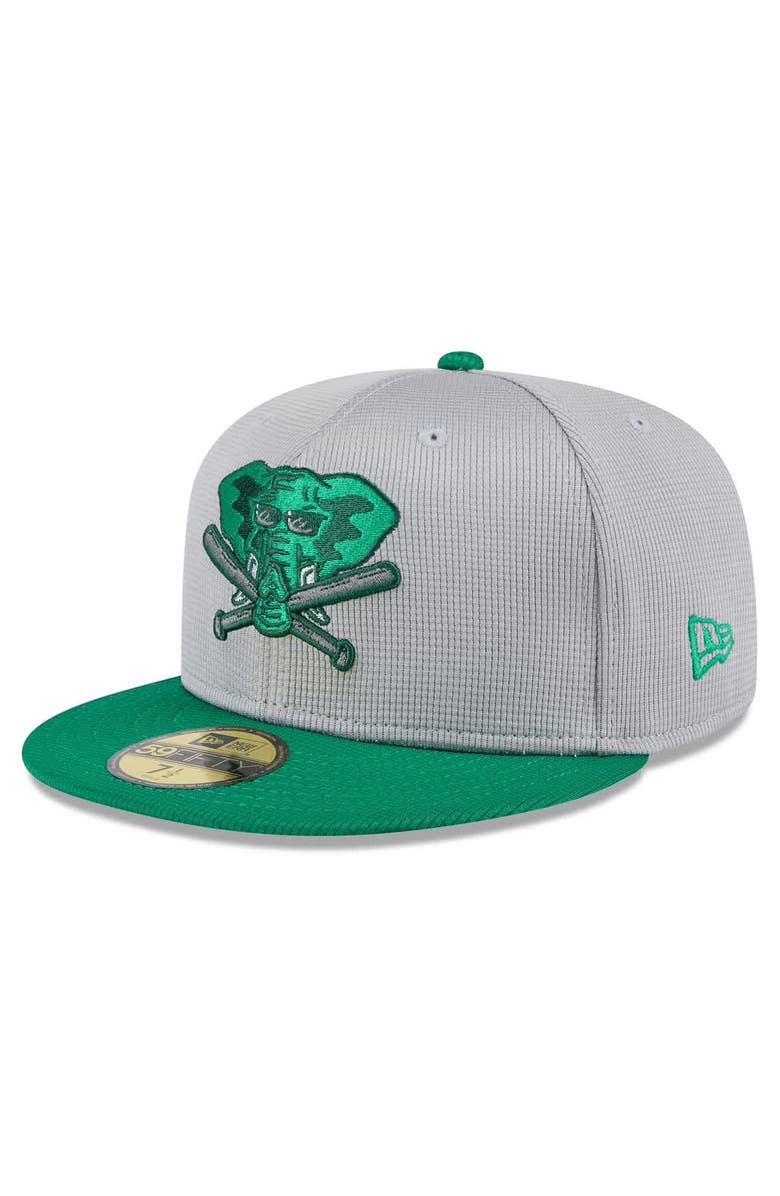 New Era Men's New Era  Gray/Green Athletics 2025 Batting Practice 59FIFTY Fitted Hat, Main, color, 