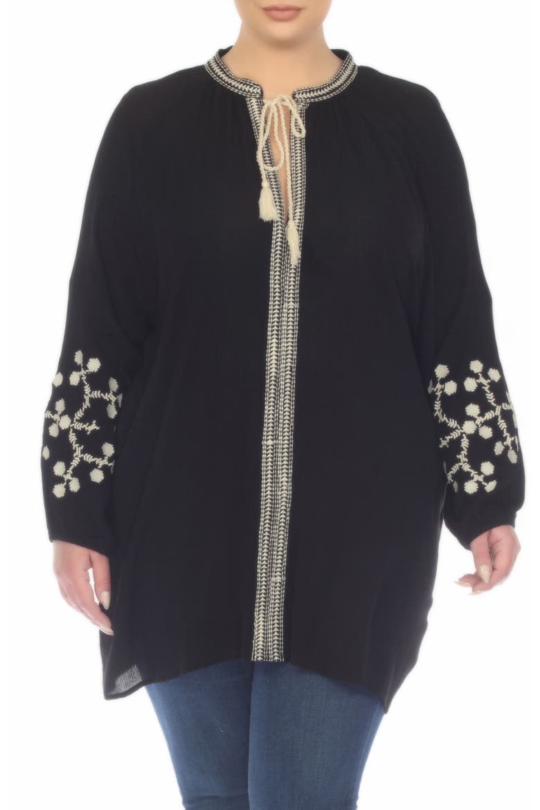 Embroidered Tunic Top, Main, color, BLACK