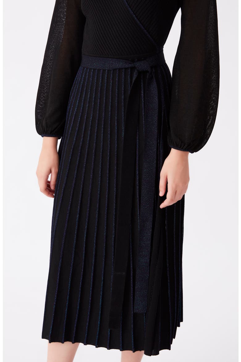 Shelley Sparkle Ribbed Long Sleeve Wrap Dress, Alternate, color, BLACK