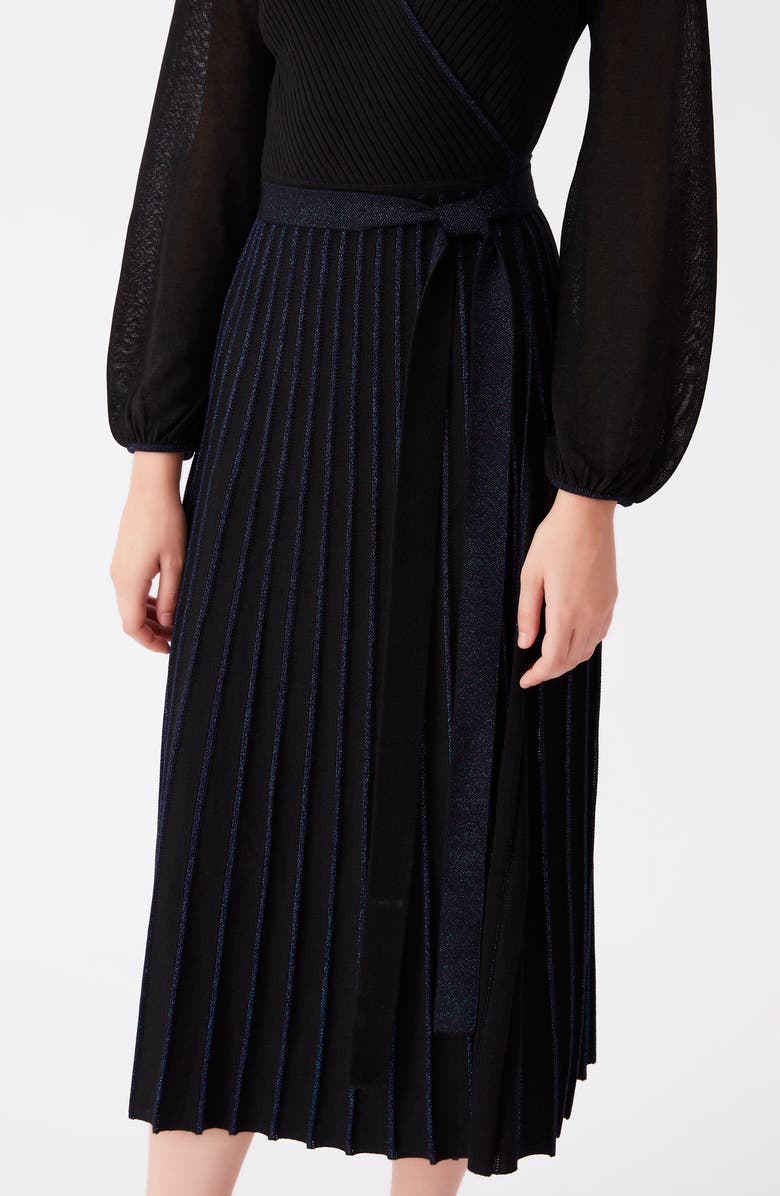 DVF Shelley Sparkle Ribbed Long Sleeve Wrap Dress, Alternate, color, 