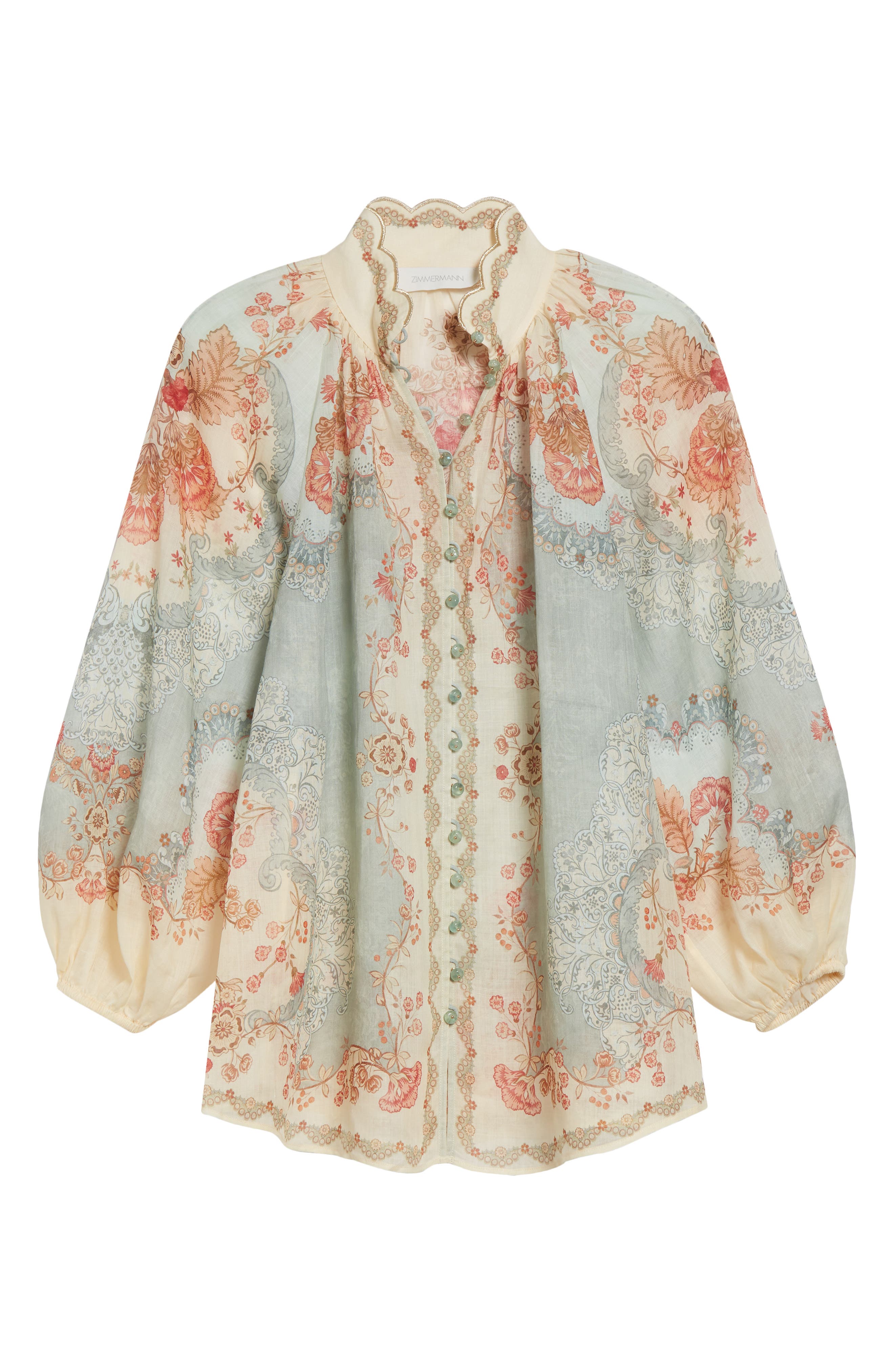 Zimmermann Womens Wallpaper Floral Mint Daylight Balloon-sleeves Woven Blouse Xs In Multi