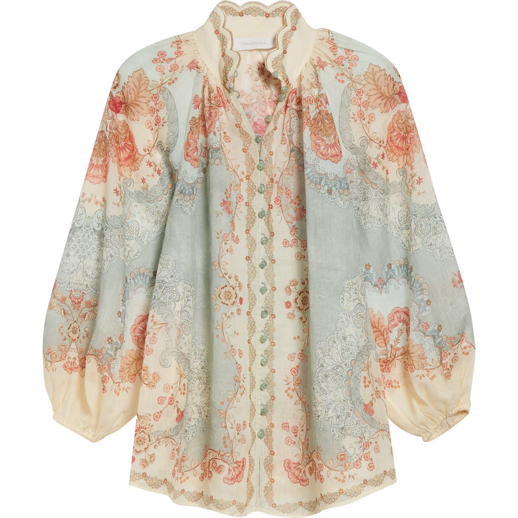 Zimmermann Womens Wallpaper Floral Mint Daylight Balloon-sleeves Woven Blouse Xs In Multi