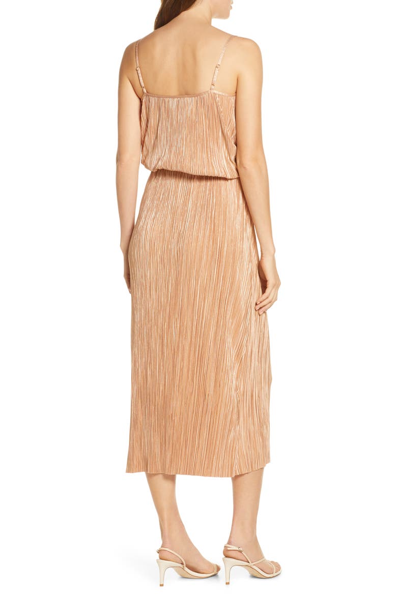 Metallic Plissé Dress, Alternate, color, NUDE