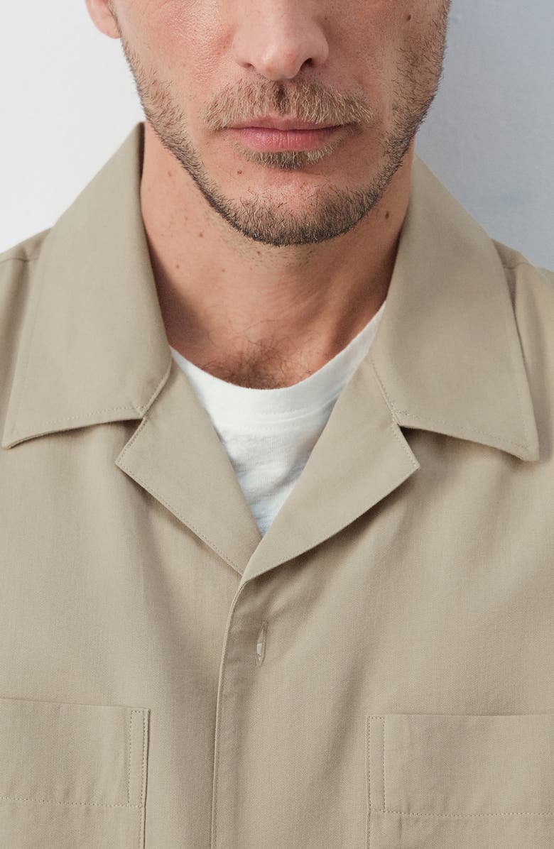 MANGO Long Sleeve Cotton Blend Button-Up Shirt, Alternate, color, Beige