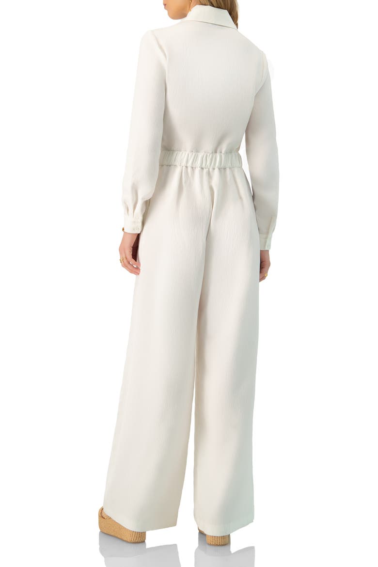 Linene Long Sleeve Collared Jumpsuit, Alternate, color, Ivory