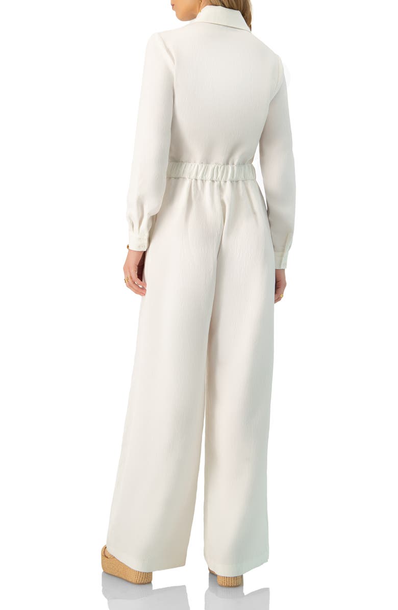 IVONNE Linene Long Sleeve Collared Jumpsuit, Alternate, color, Ivory