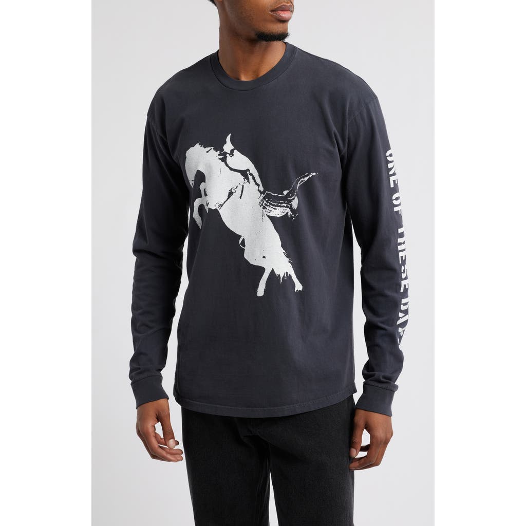 One Of These Days Fallin Rain Long Sleeve Graphic T-shirt In Washed Black
