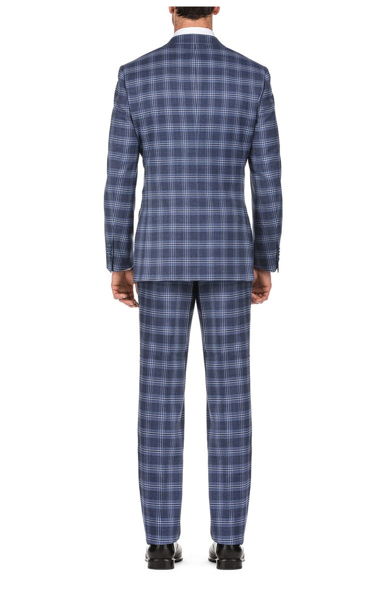 English Laundry Blue Plaid Slim Fit Peak Lapel Suit, Alternate, color, 