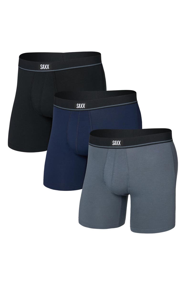 SAXX Essential Assorted 3-Pack Cotton Blend Boxer Briefs, Alternate, color, Black/ Turbulence/ Maritime