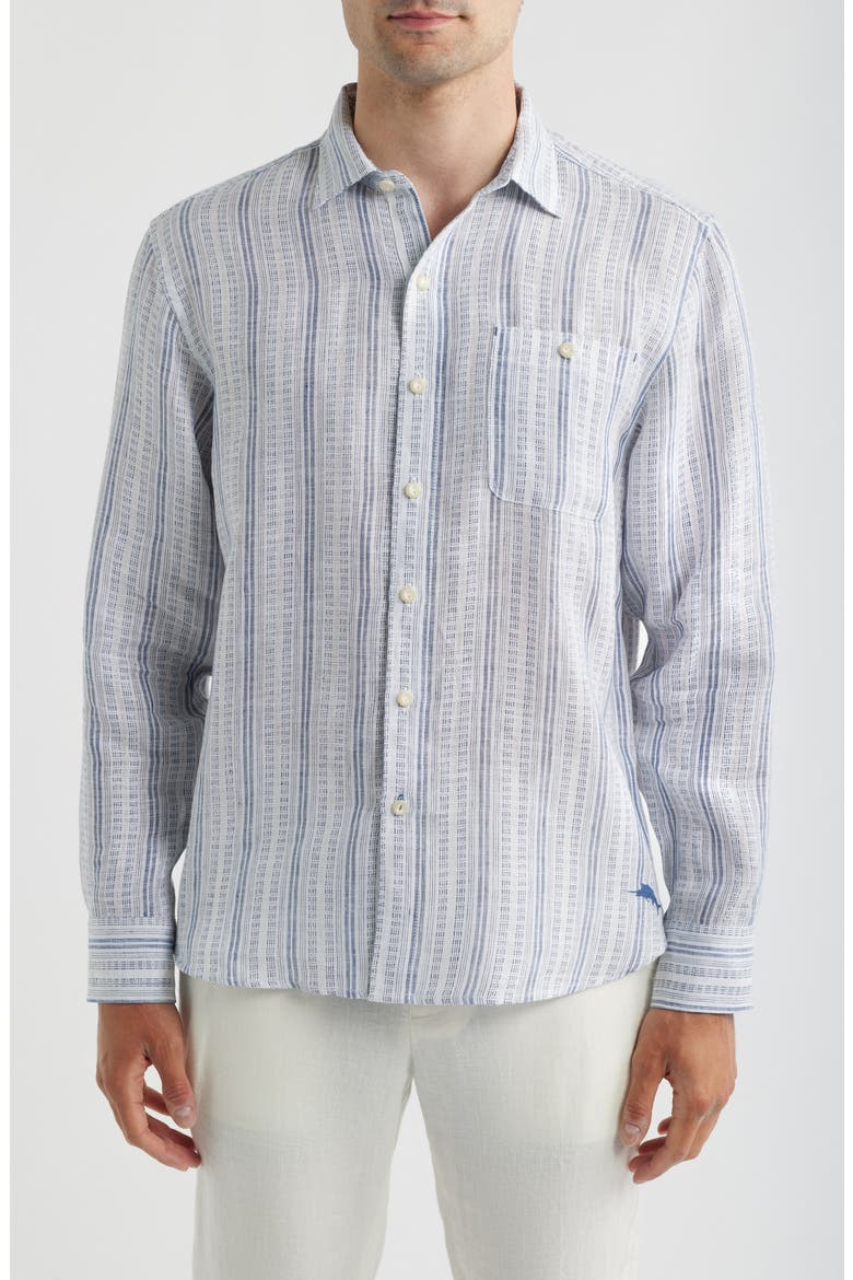 Blue Royal Stripe Linen Button-Up Shirt, Main, color, INFINITY SKY