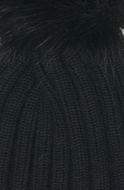 Moncler Ribbed Knit Wool Beanie With Faux Fur Pom-pom In Black