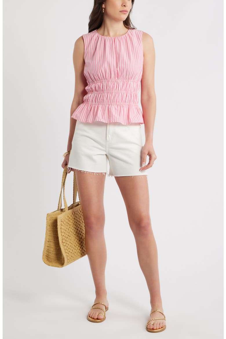 Stripe Smocked Peplum Poplin Top, Alternate, color, PINK ZENNA IVORY PENNY STRIPE