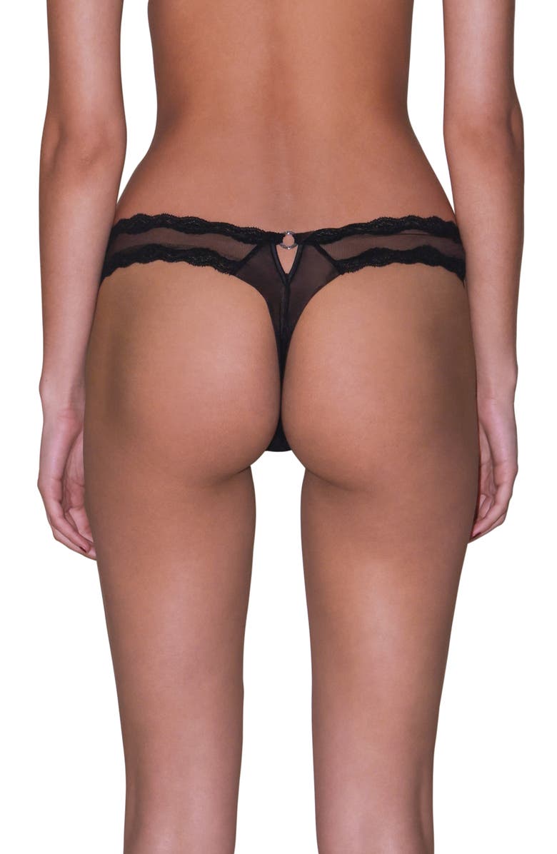 Fleur Du Mal Sheer Tulle Thong, Alternate, color, Black