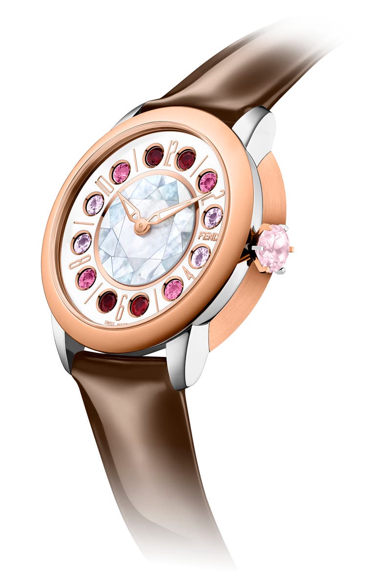 Fendi IShine Leather Strap Watch, 38mm, Alternate, color,