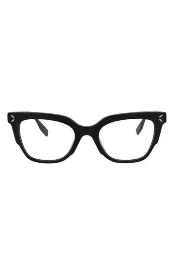 Alexander Mcqueen Mcqueen 50mm Cat Eye Optical Glasses In Black Black Transparent
