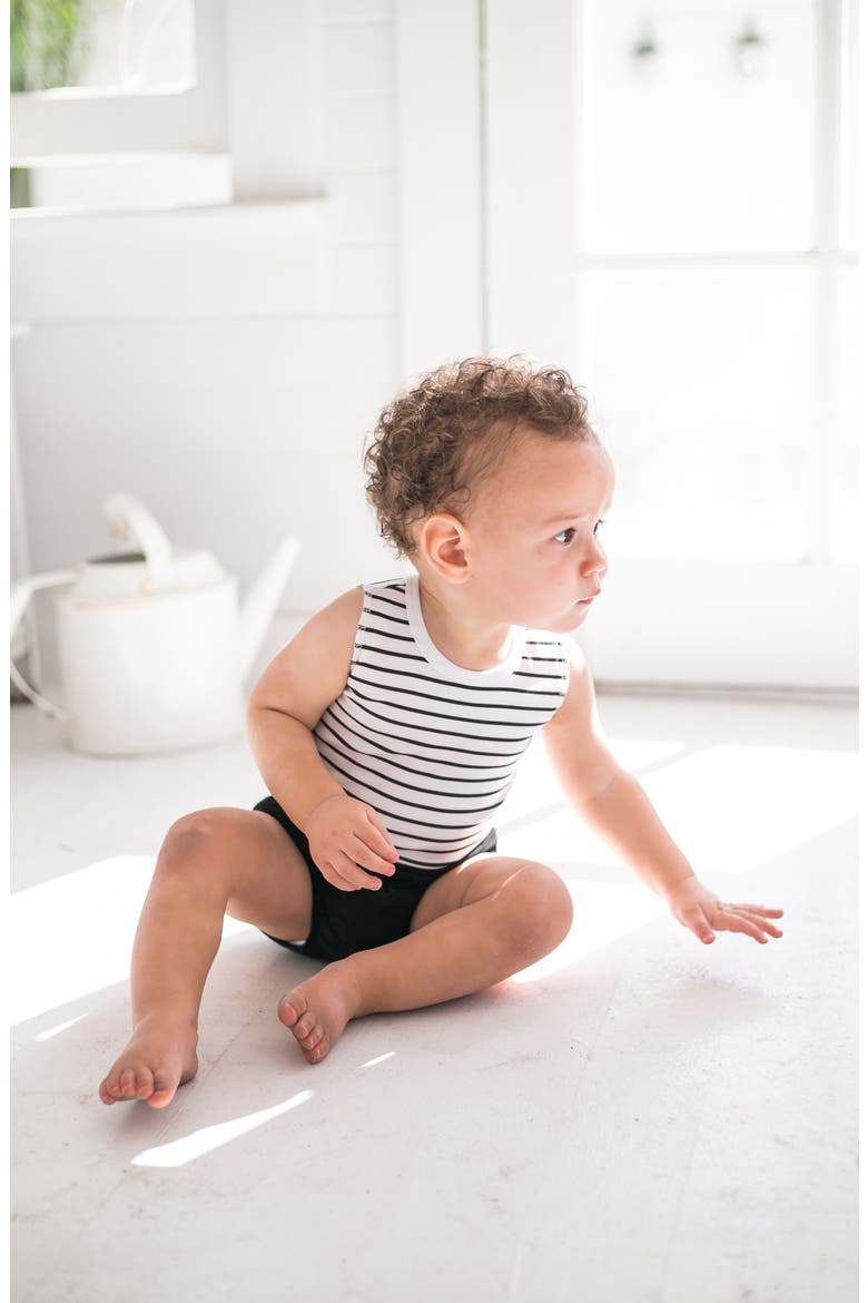 Stripe Bodysuit & Bloomers Set, Alternate, color, BLACK